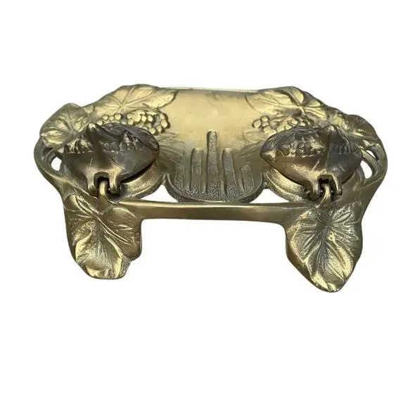 Vintage Art Nouveau Antique Brass Double Inkwell - Picture 5 of 6